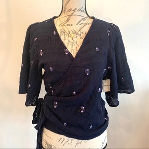 NWT Free People Embroidered Wrap Top Size S